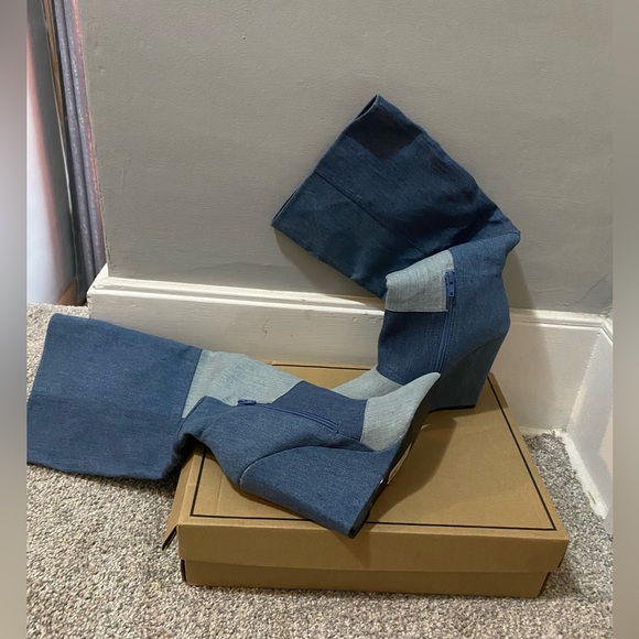 ASOS Patchwork Denim Tall Wedged boot - Picture 3 of 3